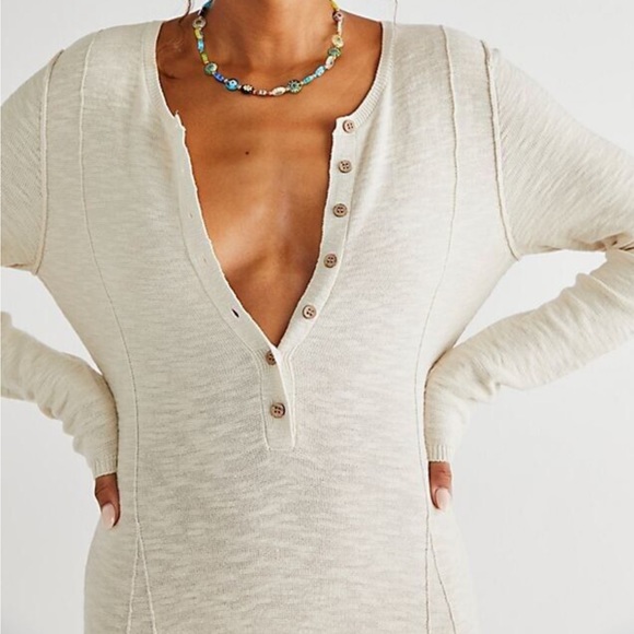 🆕FREE PEOPLE BEACH XS CREAM MILES OF HENLEY MAXI DRESS NATURAL EL TOPO SWEATER - Picture 2 of 15